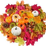 126Pcs Artificial Pumpkins Autumn Decorations Set,Autumn Home Decor Artificial Fall Maple Leaves,Pine Cones,Gourds,Pumpkin,Small Acorns for Thanksgiving Halloween Fall Home Harvest Table Decorations