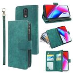 Compatible with Tracfone BLU View 3 B140DL Wallet Case and Premium Vintage Leather Flip Credit Card Holder Stand Cell Accessories Folio Purse Lanyard Phone Cover for BLUE View3 140DL Women Men Green