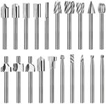 Wood Carving Bits Router Carbide Engraving Bits for Dremel, 20Pc HSS Router Bit Set with 1/8"(3mm) Shank for Rotary Tools for DIY Woodworking, Carving, Engraving, Drilling, Sculpting