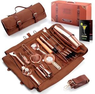 Eligara Bartender Kit Bag, 17-Piece Copper Bar Tool Set Cocktail Shaker Set with All Practical Bar Accessories, Portable Travel Cocktail Set with Shoulder Strap for Bartenders, Parties, Camping Trips