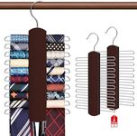 2 Pack Tie Rack for Closet, Premium Wooden Necktie Organizer Storage Tie/Belt Hanger, 360 Degree Swivel Space Saving Ties Holder for Men Hanging 40 Ties, Scarves Red