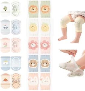 WATOCHE Baby Crawling Knee Pads and Socks with Anti-Slip Grips 10 Pairs Unisex Baby Toddler Nonslip Kneepads & Ankle Floor Socks(10 Pairs-Mesh Flower,1-3T)