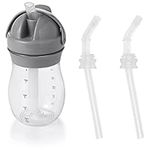 OXO Tot - Transitions Straw Cup - Spill-Proof No Mess - Transition from Bottle, Breast Feeding Sippy Cup - 9 oz - Gray & Oxo Tot Transitions Straw Cup, Replacement Straws, 9 Oz, 2 Count