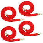 Finderomend 4 Pack Red Velvet Stanchion Rope with Polished Gold Hooks,Crowd Control Rope Barrier,Stanchion Queue Barrier Velvet Rope (1 Pack 5 Feet,4 Pack Total Length 20 Feet) (Red)