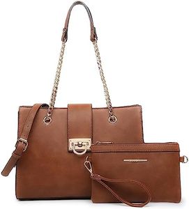 Dasein Women Fashion Tote Bags Handbag Purse Chain Shoulder Bag Top Handle Bag Hobo With Matching Clutch (Brown)