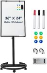 Magnetic Mobile Whiteborad Dry Erase - 36 X 24 Inches Standing White Board Easel, Height Adjustable Dry Erase Rolling Whiteboard on Wheels with Flipchart Hooks