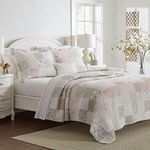 Laura Ashley Home Quilt Set, Cotton Reversible Bedding with Matching Shams, Home Decor Ideal for All Seasons, Celina Patchwork Pink/Sage, King