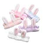 Rubela Women Fashion Soft Flannel Bunny Ear Makeup Cosmetic Shower Elastic Headband Head Band