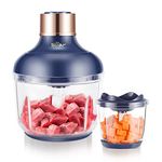 Bear Food Processors, 400W Electric Chopper with 2 Speed for Meat Grinder & Veggie Chopper, 8 Cup and 4 Bi-Level Blades for Baby Food, Meat,Vegetables,Onion (Doule Glass Cup)