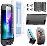 Switch 2 Screen Protector Accessories for Nintendo, 10-In-1 Bundle: Tempered Glass, Dockable Case Clear Hard Shell, Two Protective Cover for Joycon Controller Thumb Grip, 2025 Switch2 Console Game Kit