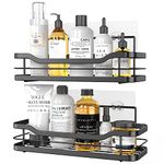 HOMEASY Shower Caddy Black, Shelf No Drilling Adhesive Wall Mounted with 4 Movable Hooks for Hanging Razor and Towels Shower Accessories Bathroom Storage Kitchen Rack - 2 Pack