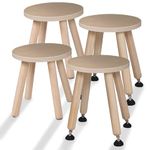 Cateam Wooden Step Stool for Kids and Toddlers - Set of 4 - Naural - Extendable Legs Kids Chair - Sensory Table Stool - Children's Round Sitting Stool with Leveling Feet and Anti-Slip Pads