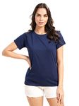 WEET Regular T-Shirt for Women (Large, Blue)