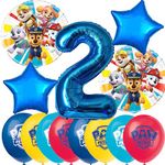 Paw Patrol Birthday Party Supplies Decorations - 2 Paw Patrol Foil Balloons (18") 2 Star or Round Balloons (18") 1 Number 2 Blue Foil Balloon (34") 8 Paw Patrol Balloons (12") 1 Zucca Emoji Sticker