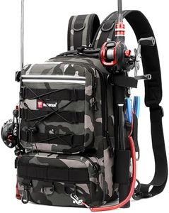 Dolodomy Fishing Backpack With Rod Holder, Fishing Tackle Storage Bags Fishing Tackle Box Backpack Fishing Tackle Bag, Gray Camo, 9.8inx7.8inx16in, 25cmx20cmx41cm, Fishing Backpack With Rod Holder