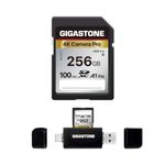 Gigastone 256GB SD Card with USB Type C Card Reader V30 SDXC Memory Card High Speed 4K Ultra HD UHD Video Compatible with Canon Nikon Sony Panasonic Digital Camera, with 1 Mini case