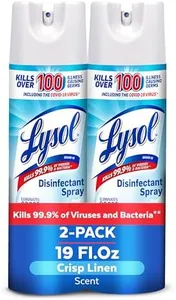 Lysol Disinfectant Spray, Household Essential Cleaning Supplies, Multi-Purpose Room Spray, Antibacterial Sanitizer Spray, Upholstery Deodorizer, Home and Bathroom, Crisp Linen,19 Fl Oz (Pack of 2)