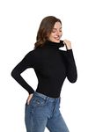 ACANI Black Turtle Neck Tops for Women Ribbed Women's Long Sleeve Slim Fit Mock Black Turtleneck Basic Stretchy Lightweight Layering Tops(Black Medium)