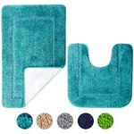 SOANNY Turquoise Bath Mat Set of 2, High Density Soft Microfiber Non Slip Bathroom Mats, 53 X 86 CM Bathtub Rug & 50 X 50 CM Toilet Pedestal Mat, Shower Rugs Machine Washable