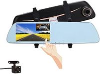 Car Dash Camera Touch Screen Rearview Mirror Dash DVR Cam Night Vision Front and Rear Dual Lens Video Recorder Reversing Backup Camera