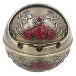 (Bronze) - Honoro Windproof Ashtray with Lid for Outdoor and Indoor Use,Metal Portable Cigarette Ashtray with Gift Box,Ball Ashtray,Red Rose,Bronze