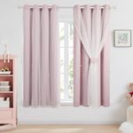 Deconovo Blackout Thermal Double Layer Curtains with Net, Hollow Out Star Pattern Eyelet Curtains for Nursery with Tie Backs 52x72 Inch Baby Pink 2 Panels