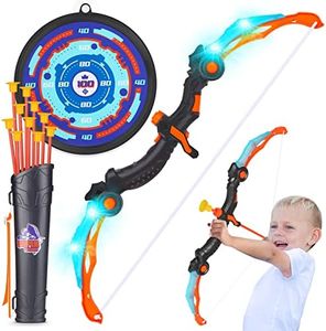 YIMORE Bow and Arrow Set Kids, Archery Set with LED Light with 10 Suction Cups Arrows Targets Quiver Need Assembly, Indoor Outdoor Garden Games (Blue)