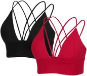 MotoRun Womens Push-Up Padded Strappy Sports Bra Cross Back Wirefree Fitness Yoga Top Black-Red Large