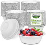 Groecycle Paper Bowls 10 oz, 200 Pack Bowls Disposable Heavy Duty For Hot Soup, Ice Cream, Fruits, Snack, Small Compostable Bowls Made Of White Sugarcane