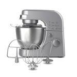 Hamilton Beach Electric Stand Mixer, 4 Quarts, Dough Hook, Flat Beater Attachments, Splash Guard 7 Speeds with Whisk, Silver