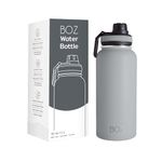 BOZ Stainless Steel Water Bottle XL (1 L / 32oz) Wide Mouth, BPA Free Metal Water Bottle, Vacuum Double Wall Insulated Water Bottle, Sport Water Bottle, Steel Water Bottle (Grey)