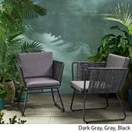 DEVOKO Outdoor Furniture Club Chair Set of 2 with Powder Coated Iron Frame and Rope Water - Resistant Cushions for Poolside, Garden and Balcony (Black & Grey)