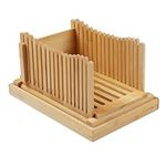 Purenjoy Bamboo Wood Foldable Bread Slicer Compact Bread Slicing Guide with Crumb Catcher Tray for Homemade Bread Thickness Adjustable