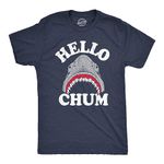 Mens Hello Chum T Shirt Funny Shark Attack Bite Greeting Joke Tee for Guys Mens Funny T Shirts Shark T Shirt for Men Funny Sarcastic T Shirt Novelty Tees Navy - M