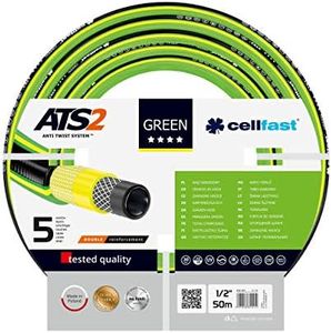 Cellfast Garden Hose Green ATS2 1/2'' 50m, Five-Layer Hose, Knots Resistant, Double Cross-Tricot Reinforcement, Anti-Twist, 15-101