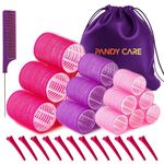 Hair Rollers Set 32 PCS, PandyCare Velcro Hair Rollers For Long & Short Hair - No Heat, Hair-friendly, Natural Effect, Includes 18 Rollers (1.73+1.41+0.98 inch), 12 Clips,1 Rat Tail Comb 1 Storage Bag