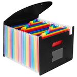 Uquelic OffiConsent Expanding File Folder-24 Pocket Plastic Rainbow File Organizer A4 Letter Size Document Holder Wallet Accordion Briefcase Business Filing Box with Lid and Business Card Holder