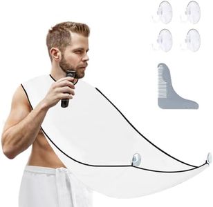 Shaving Grooming Apron, Justime Hair Cutting Cape,Beard Bib Shaving Apron,Waterproof Cloth Hair Catcher Grooming Cape, Trimming Cloak with 2 Suction Cups for Man or Household Cleaning Protections(White))