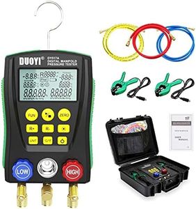 Refrigeration Digital Manifold Gauge Set for Air Conditioning/Refrigerator Digital Gauges HVAC with Double Pressure&Temp Test Manifold Digital, HVAC Gauges with Hose, Temperature Control Clip, Toolbox