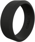 QALO Men & Women's Rubber Silicone Ring, Pela Modern, Rubber Wedding Band for Men & Women, Breathable, Durable Unisex Engagement Silicone Ring, 6.5mm Wide 1.8mm Thick, Black, Size 9