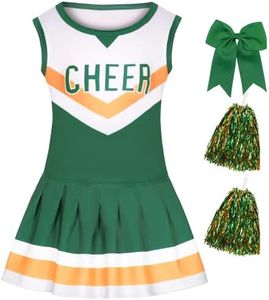 KAKALVER Cheerleader Costume for Girls Cheer Uniform Outfit (Green, 7-8 Years)