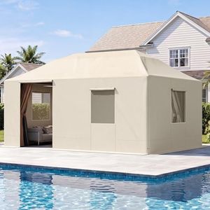 Aoxun 12'x20' Hardtop Gazebo Winter Cover, Waterproof All Season Outdoor Enclosed Canopy Cover with Extension Bottom Edge & Mesh Windows, Universal Protective Shelter Cover,Cream(Gazebo not Included)
