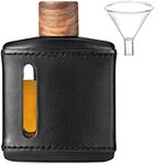 Garybank Handmade Genuine Leather Hip Flasks for Liquor for Men, Glass Whiskey Flask with Funnel & Wood Lids Leakproof for Hennessy Liquor & Spirits, Premium Flask Set Gifts Idea for Men(Black, 200ml)