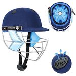 Strauss Cricket Helmet | Steel Grill | Edition: Step One | Size: Medium | Age: 15+yrs | Color: Blue | for Men, Women | Lightweight | Advance Protection | Leather Ball Cricket Helmet