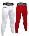 LNJLVI Men's Compression Leggings with Zip Pockets Sports Tights Running Pants (White-Red,L)