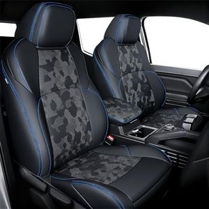 bgucar Leather Seat Covers Custom Fit for 2024-2026 Tacoma Gen 4th Double Cab - Fully Covered - Fit Like a Glove - Center Console Armrest Covers Included - Camouflage Black & Blue Stitching