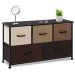 LLappuil Wide Dresser for Bedroom 5 Drawers, Low Dresser Storage Chest Drawer with Wood Plate and Easy Pull Handles for TV Stand Closet Living Room Hallway, Brown