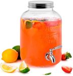 Kook Glass Drink Dispenser, with Leak-Proof Stainless Steel Spigot, Clear Mason Jar, Beverage Storage for Fridge, for Water, Iced Tea, Sangria, Lemonade, 1 Gallon (1, Silver)