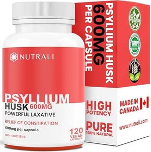 New ULTRA STRENGTH Psyllium Husk Fiber Capsules - 600mg Pure Psyillium Fibre Powder, Powerful Whole Supplement for Digestive Health, Bloating and Constipation Relief for Adults, Non-GMO, Gluten-Free, Laxatives Promote Gentle Bowel Movement and Cleanse - 120 Vegan Soluble Capsules