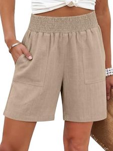 ANRABESS Linen Shorts for Women Casual Summer High Waisted Wide Leg Lounge Beach Vacation Shorts with Pockets 2026 Spring Light Khaki Large